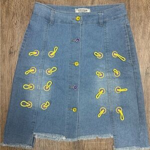 TOP Blue Denim Skirt with Yellow Accents